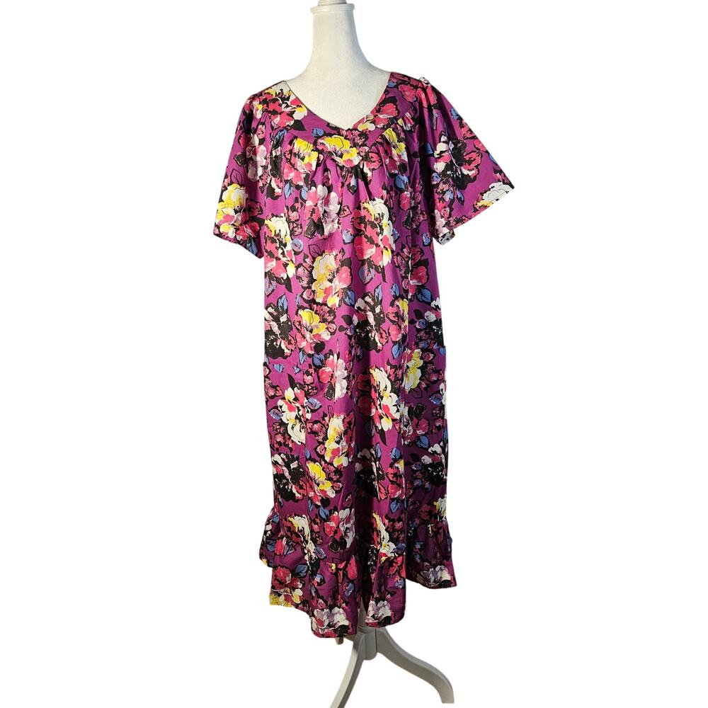 Anthony Richards Purple Floral Mumu Dress Size L New Lightweight Short‎ Sleeve